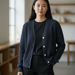 Style & Co Womens Black Metallic Ribbed Button-Up Cardigan Sweater XL Acrylic Bl